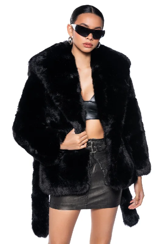 Savings Bonanza stylish peacoatYETI SHARP SHOULDER FAUX FUR JACKET