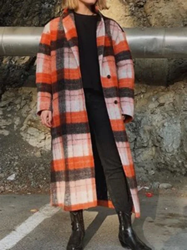 Act Fast oversized trench coatWinter Vintage Plaid Long Sleeve Jacket