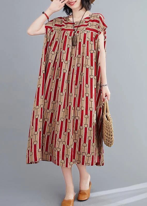 Act Now floral wrap dressWomen o neck Cinched summerTunics Fabrics red print long Dress