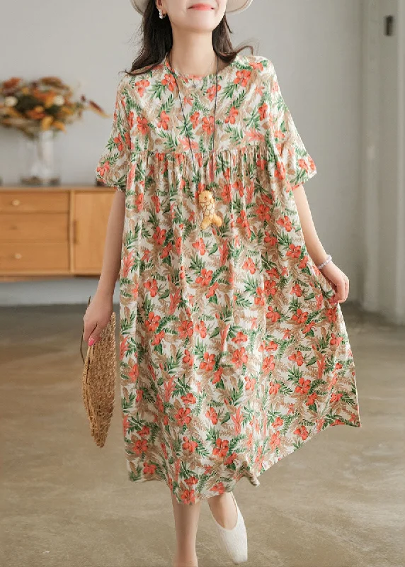 Buy More, Save More t-shirt dressBohemian Red Print O-Neck Cotton Beach Dresses Short Sleeve