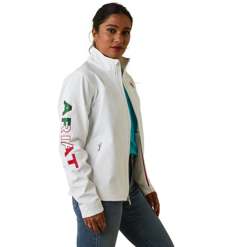 trendy bomber coatAriat Women's Classic Team Softshell MEXICO Water Resistant Jacket, White