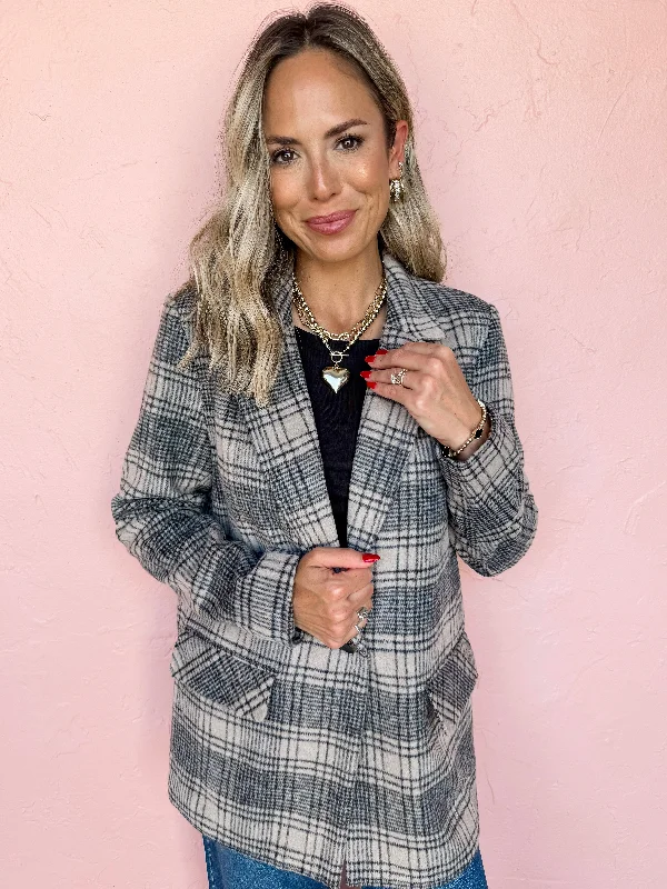 Bonus Savings lightweight coat[Z Supply] Kingston Relaxed Plaid Blazer-Earthen Grey