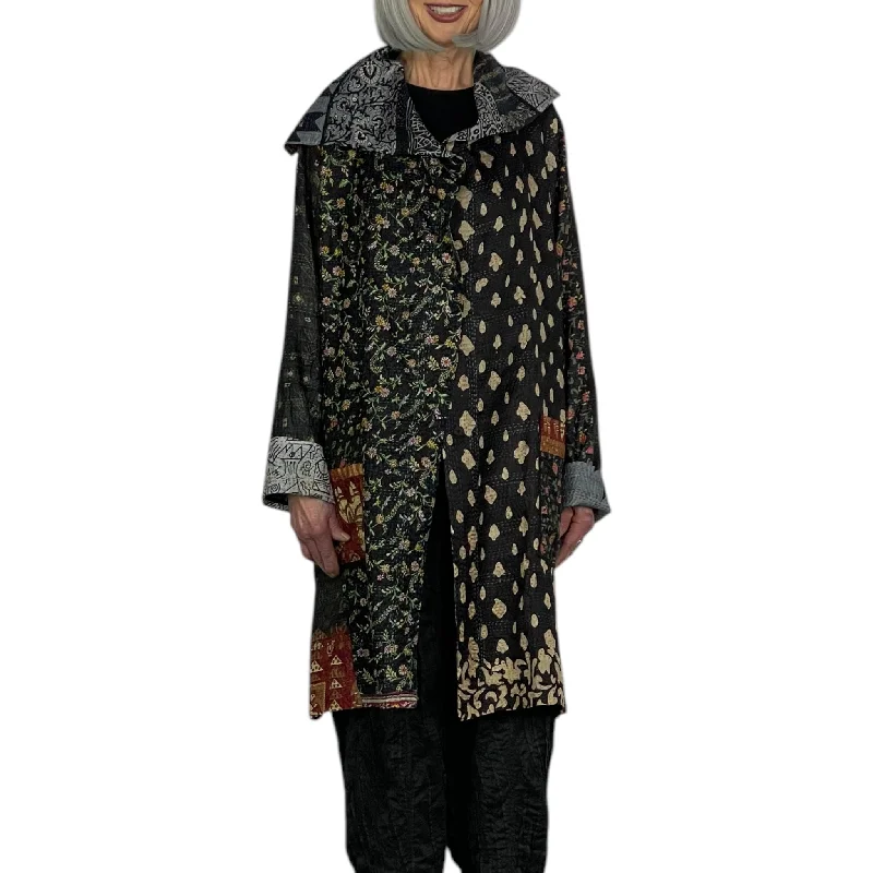 lightweight winter coatVINTAGE SILK KANTHA POCKET MEDIUM COAT