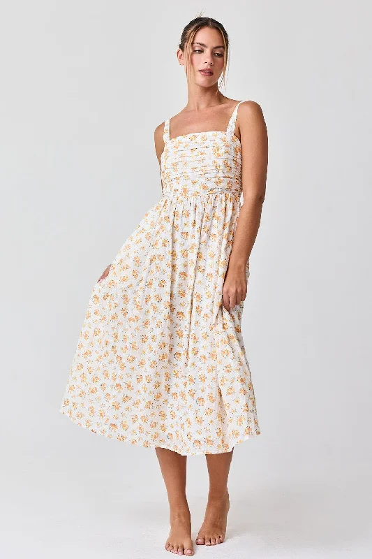 Don't Miss mini dressOrange Floral Textured Dot Square Neck Midi Dress