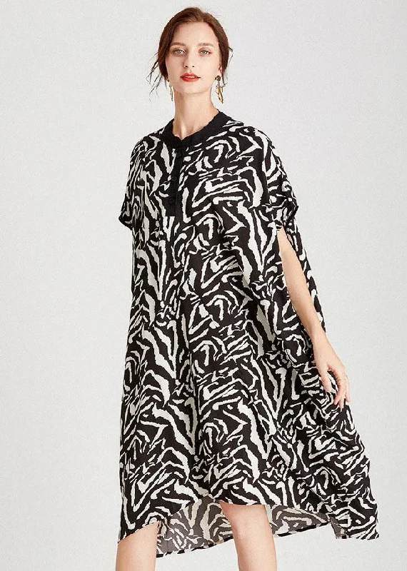 Seasonal Clearance vintage-inspired dressOrganic Zebra Pattern O-Neck Print Summer Vacation Dresses Short Sleeve