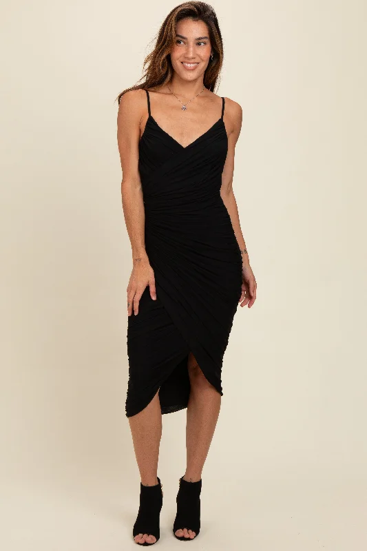 Limited Quantity pleated dressBlack Ruched Mesh Fitted Tulip Hem Dress