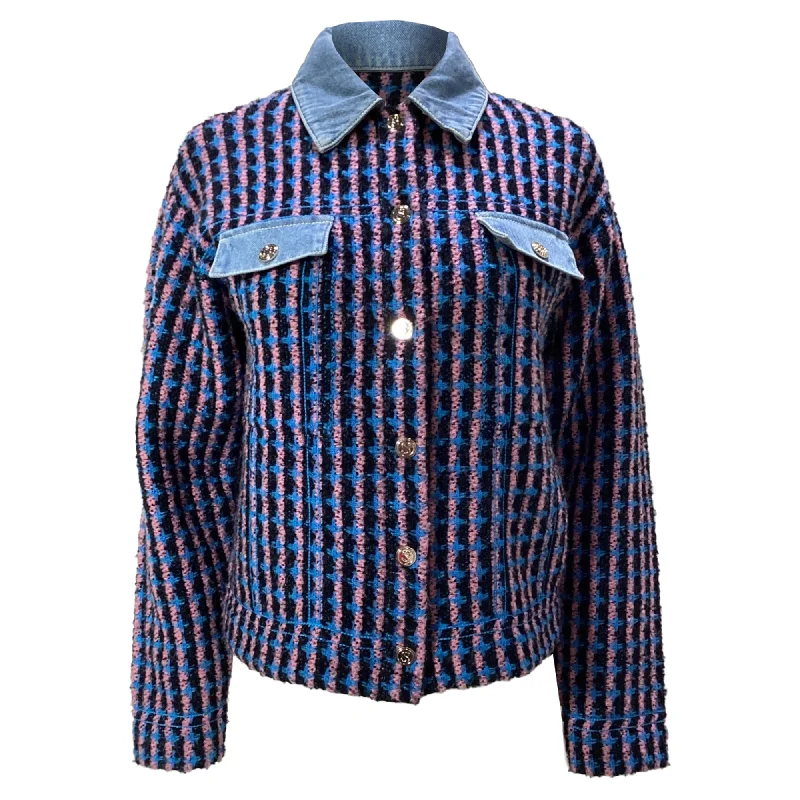 Sandro Paris Gigina Denim Trim Jacket in Multicolor Tweed Wool