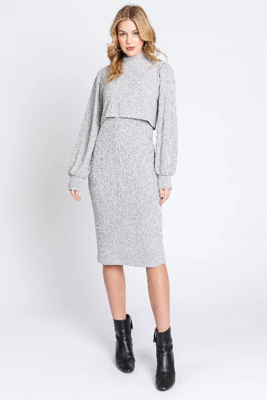 Extra Savings lace dressHeather Grey Rib Knit Mock Neck Nursing Dress