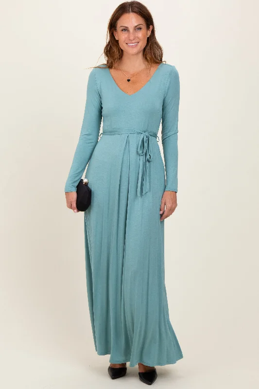 Super Sale oversized dressLight Olive V-Neck Long Sleeve Sash Tie Maxi Dress
