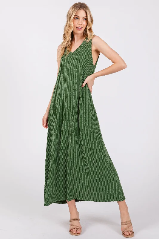 Overstock Sale sleek dressGreen Sleeveless Ribbed Maxi Dress