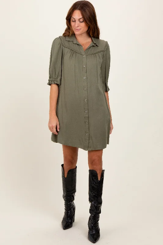 Unbeatable Prices v-neck dressOlive Braided Trim Detail Button Down Dress
