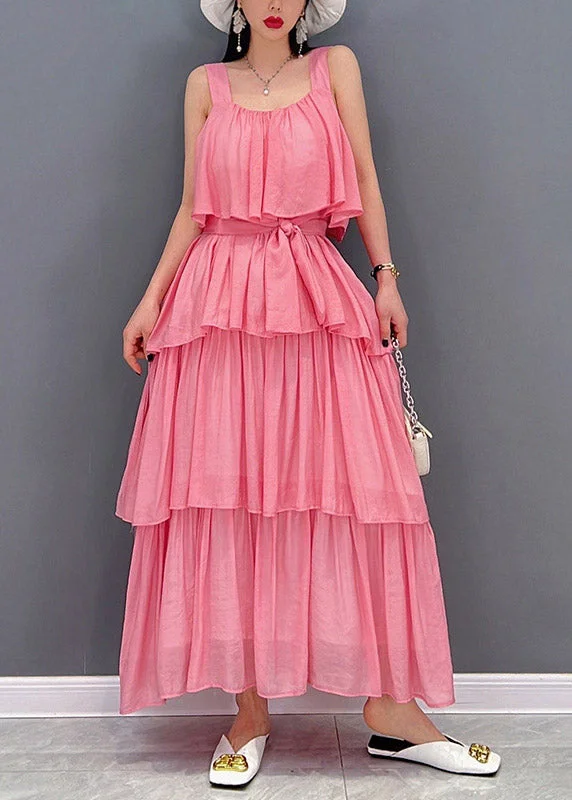 Shop and Save statement dressRed Bow Tie Waist Chiffon Layered Dresses Sleeveless