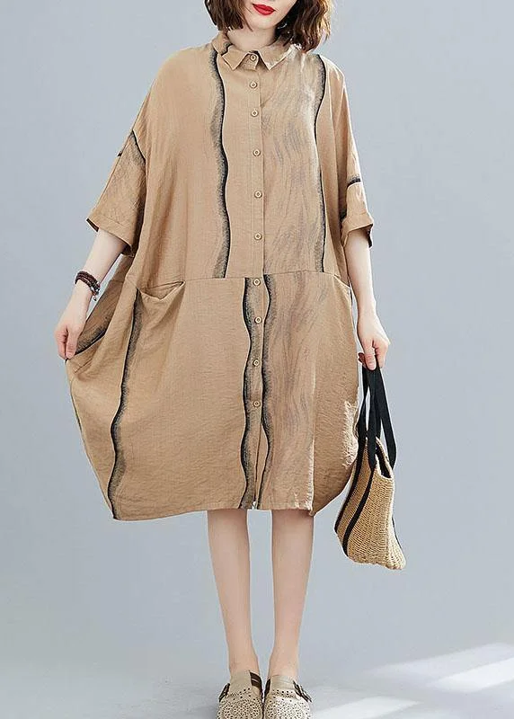 Major Savings evening dressClassy Khaki Patchwork Pockets Summer Half Sleeve Holiday Dress