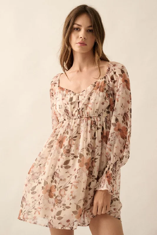 Quick Sale A-line dressCream Floral Sweetheart Woven Mini Dress