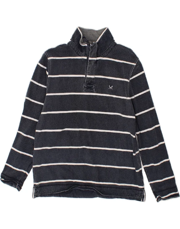 Final Clearance CREW CLOTHING Mens Zip Neck Sweatshirt Jumper Large Navy Blue Striped