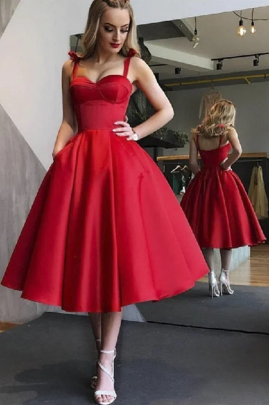 ashionable dressRomantic Vintage Sweetheart Tea-length Homecoming Prom Cocktail Dress With Straps And Ruching-334168