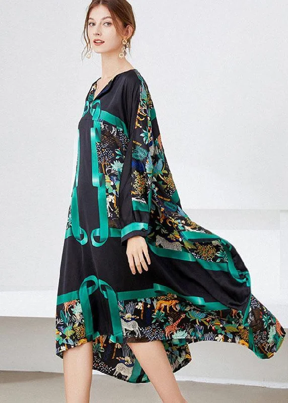 Exclusive Access summer floral dressVintage Black Green V Neck Print Fall Long Dresses Exclusive Access summer floral dressVintage Black Green V Neck Print Fall Long Dresses