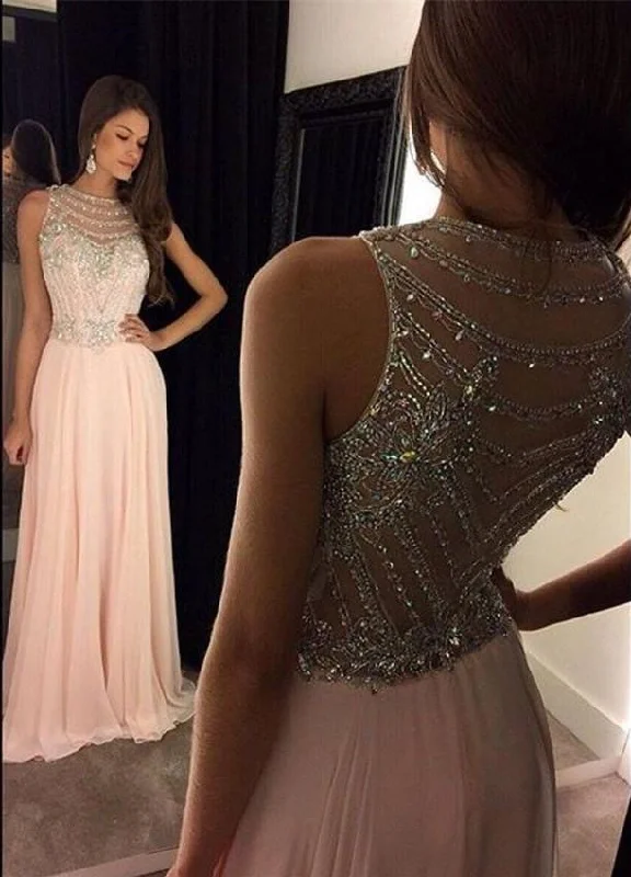 luxury dressNewest Crystals Illusion Floor-length Chiffon A-line Evening Dress 2016-323531