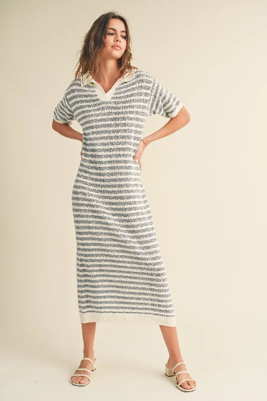 Midnight Madness satin dressBlue Collared Knit Maxi Dress