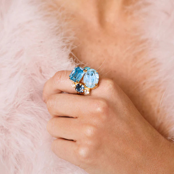 one-shoulder dressCaroline Svedbom Aquamarine Carolina Ring