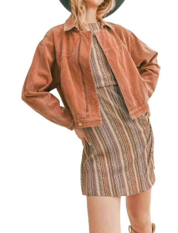 Limited Quantity Kahlo Washed Cord Crop Jacket In Rust