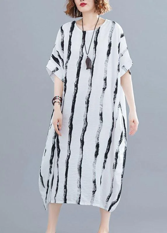Special Offer backless dressFitted White O-Neck Striped Summer Robe Dresses