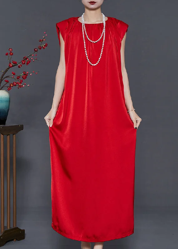 v-neck dressStyle Red Oversized Draping Chiffon Maxi Dresses Summer