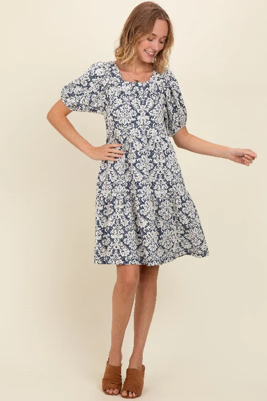 Get It Before It’s Gone stylish dressNavy Jacquard Damask Print Dress