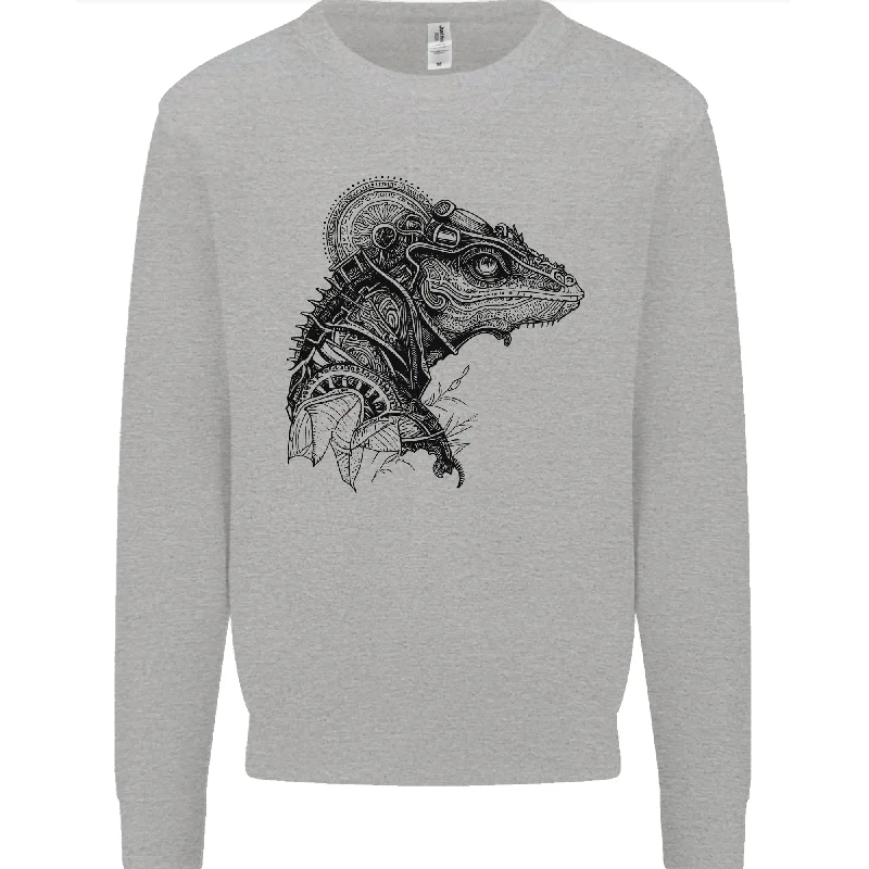 pullover workout hoodieA Steampunk Iguana Lizard Reptiles Mens Sweatshirt Jumper