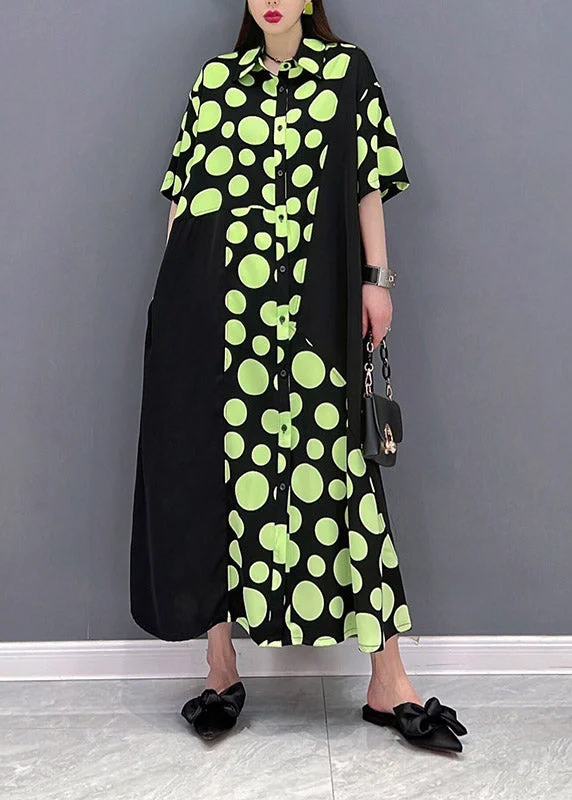 Act Now tiered dressFrench Green Peter Pan Collar Print Button Dress Half Sleeve
