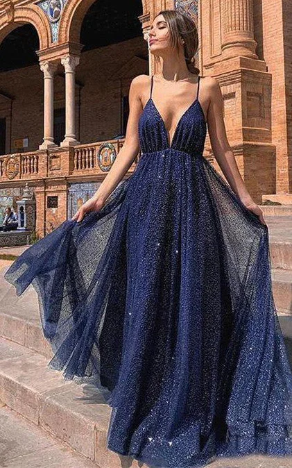 boho-chic dressSequins Floor-length Sweep Train A Line Sleeveless Casual Prom Evening Dress-334333