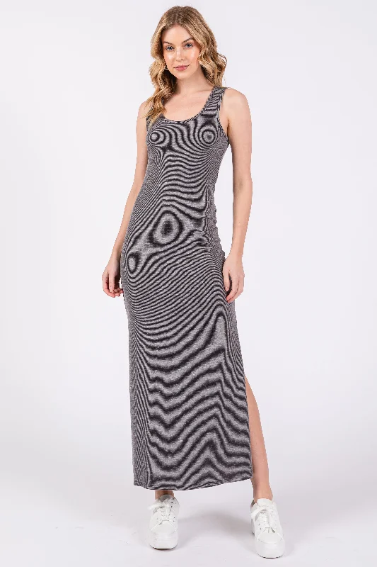 Super Deal modern dressCharcoal Ribbed Sleeveless Side Slit Midi Dress