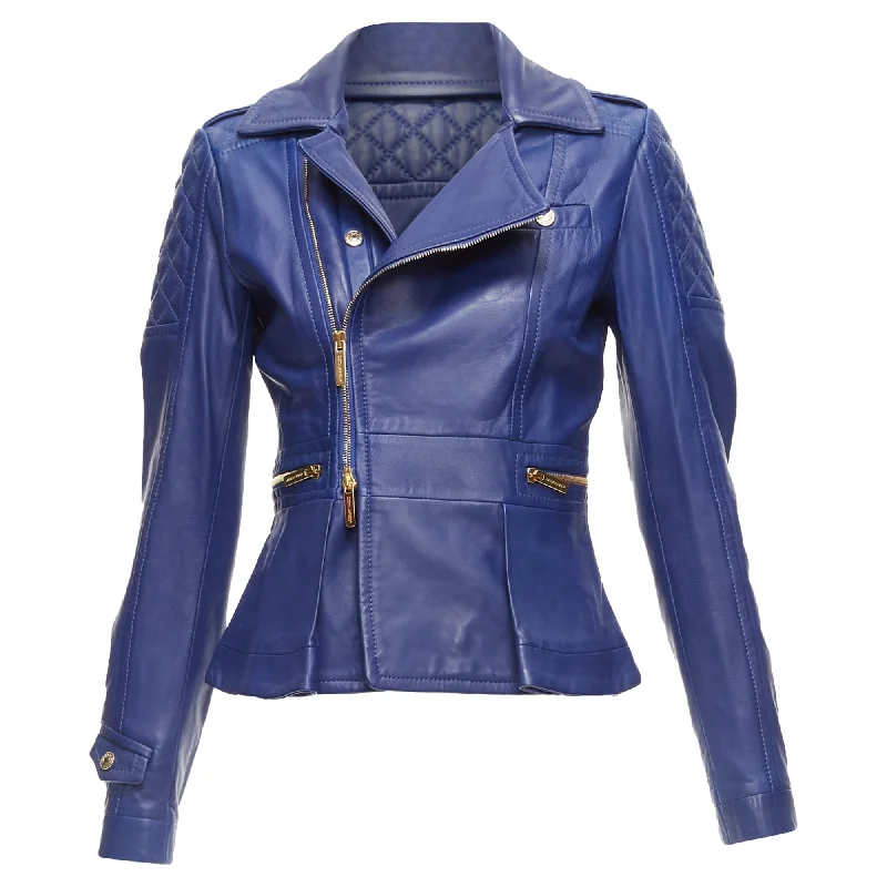 Exclusive Deal Dsquared2 Lambskin Leather Gold Logo Zip Moto Biker Jacket