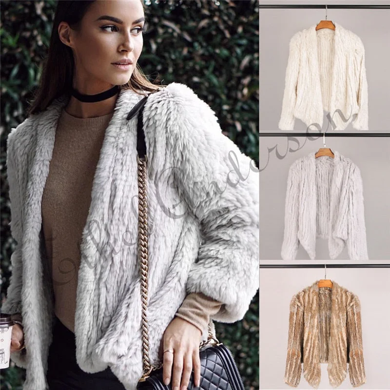 modern coat100% Real Knit Rabbit Fur Cardigan Coat Jacket Natural Hand-made Irregular Collar Garment Rabbit Fur Knitted Outerwear Vest