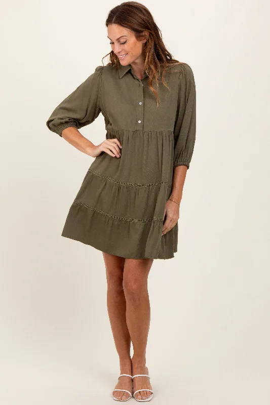 Weekend Deal structured dressOlive Collared Tiered Dress