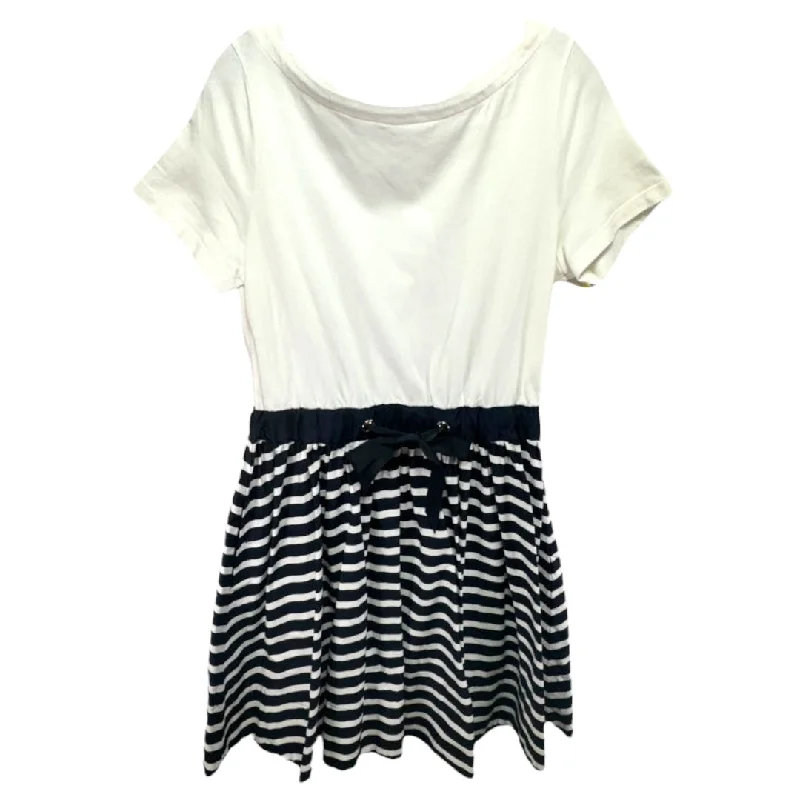 Best Bargains office dressShort Sleeve Striped Mixed Media Dress in Rich Navy Cream Designer Kate Spade, Size M Best Bargains office dressShort Sleeve Striped Mixed Media Dress in Rich Navy Cream Designer Kate Spade, Size M
