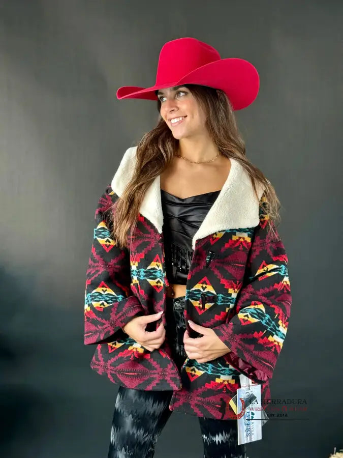 New Markdowns Rock&roll Womens Aztec Wool Cafe Coat Black