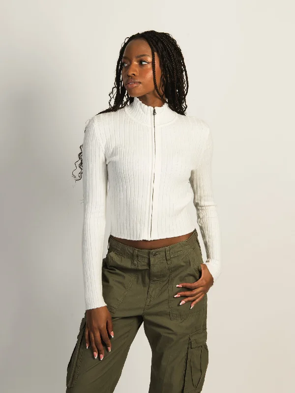New Markdowns HARLOW RIBBED MOCKNECK ZIP UP - OFF WHITE