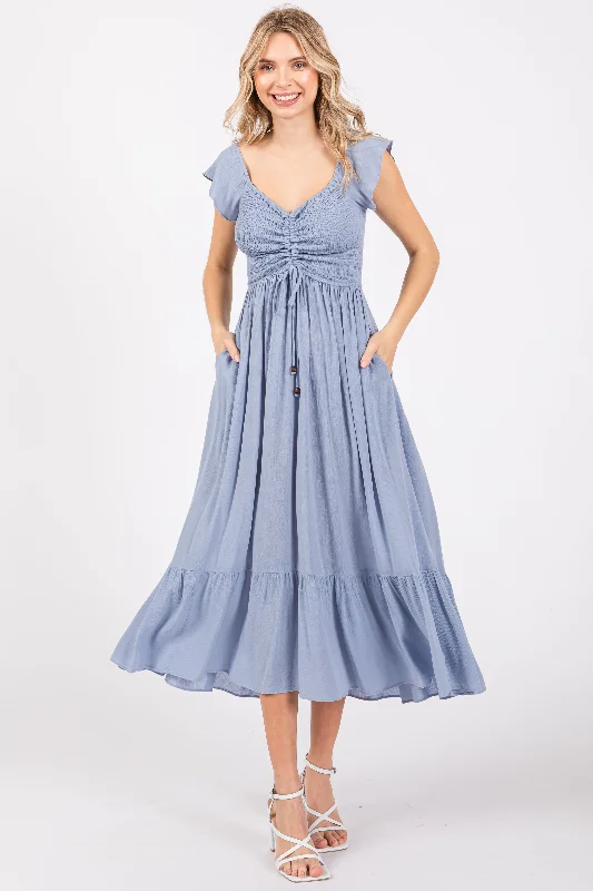 Don't Wait flowy maxi dressLight Blue Smocked Ruched Ruffle Hem Maxi Dress