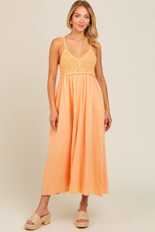 Daily Deals knit dressPeach V-Neck Crochet Top Midi Dress
