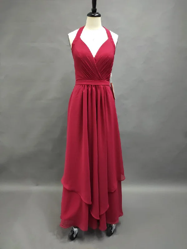 fitted dressV-Neck Long Layered Gown With Pleats And Keyhole