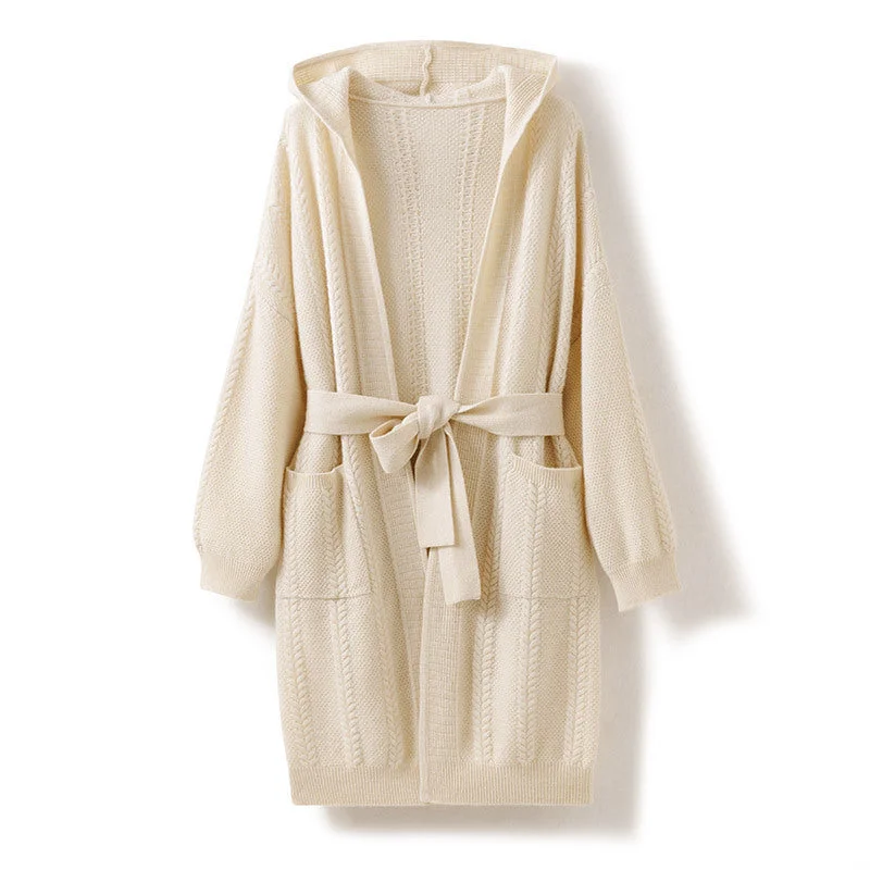 Special Discount Solid Color Cashmere Knitted Cardigan Mid-length Top for Women