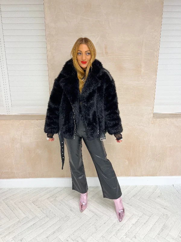 Great Deals padded puffer coatFaux Fur Biker Style Jacket In Black