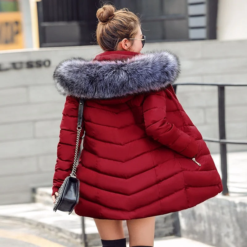 chic coatwomens winter jackets and coats 2018 Parkas for women 4 Colors Wadded Jackets warm Outwear With a Hood Large Faux Fur Collar