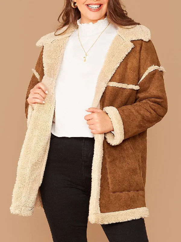 Closeout Sale outdoor adventure coatPlus Patch Pocket Faux Shearling Coat