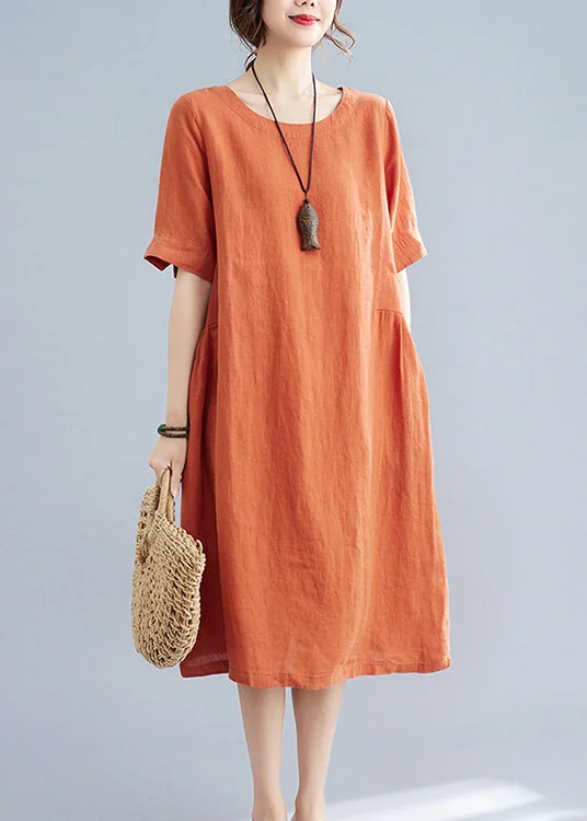 Loyalty Reward elegant evening dressCasual Orange O-Neck wrinkled Pockets Linen Dresses Short Sleeve Loyalty Reward elegant evening dressCasual Orange O-Neck wrinkled Pockets Linen Dresses Short Sleeve
