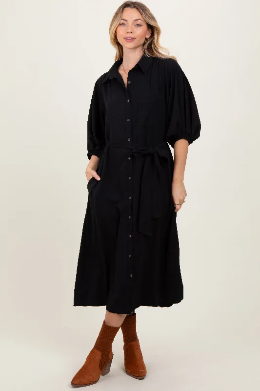 Exclusive Savings sophisticated dressBlack Sash Tie Midi Shirt Dress