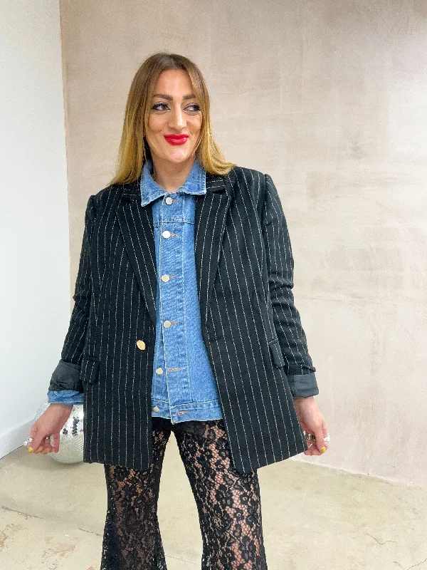Shop and Save lightweight winter coatPinstripe Blazer Coat In Black