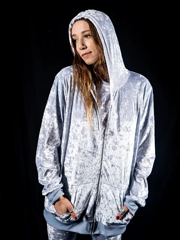 Savings Galore Silver Unisex Crushed Velvet Zip-Up