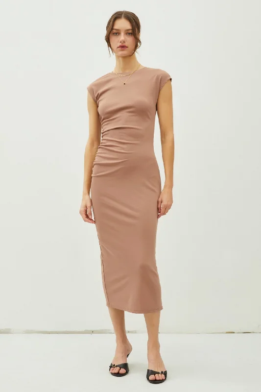 Midnight Sale tiered dressMocha Side Ruched Midi Dress